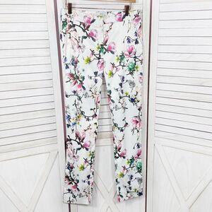 OVI Floral Cotton Mid Rise Ankle Skinny Pants White Multi Small
